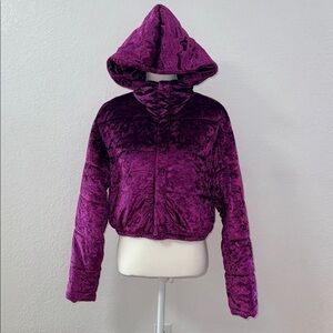 NAKED WARDROBE Women's Purple Velvet Hooded Jacket